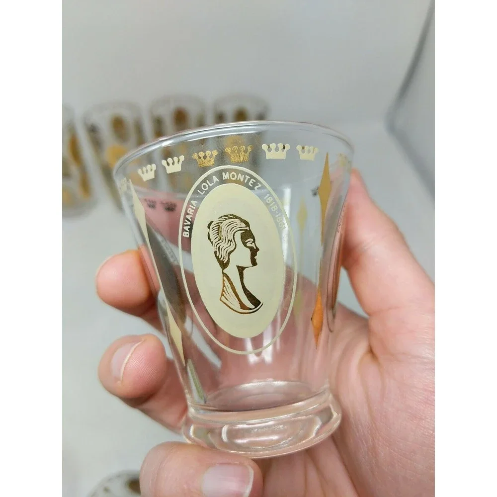 Gold Queen Women Portrait Highball Mid Century MCM Cosmopolitan Bar‎ Glasses VTG